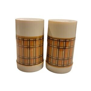 2 Vintage Aladdin Thermos Bottle Wide Mouth Pint WM4040 Plaid Gold/brown